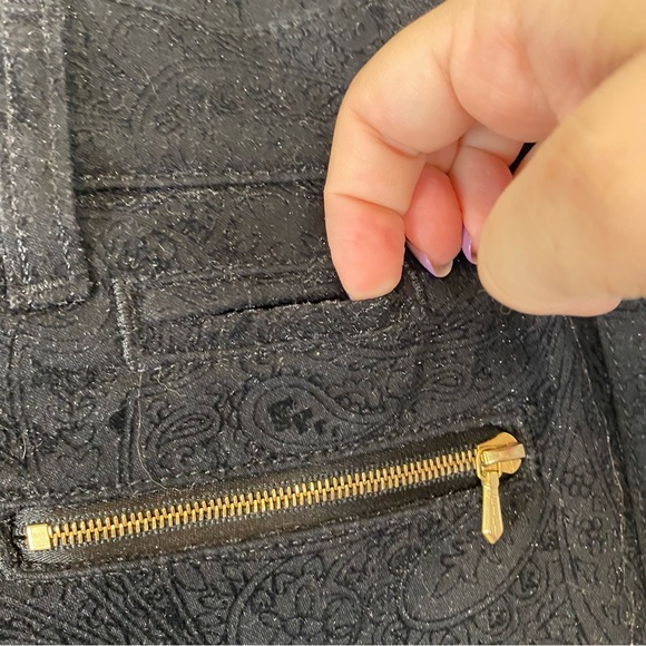 7 for all Mankind Black Paisley Shimmery Velvet Skinny Pant Size 27 - Picture 6 of 13